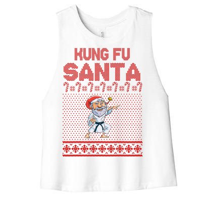 Kung Fu Santa Ugly Christmas Women's Racerback Cropped Tank