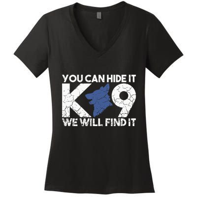 K9 Unit Police Dog Thin Blue Line K9 Police Officer Tribute Women's V-Neck T-Shirt