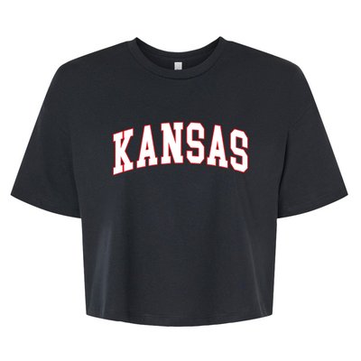 Kansas United States Varsity Style White Red Font Bella+Canvas Jersey Crop Tee