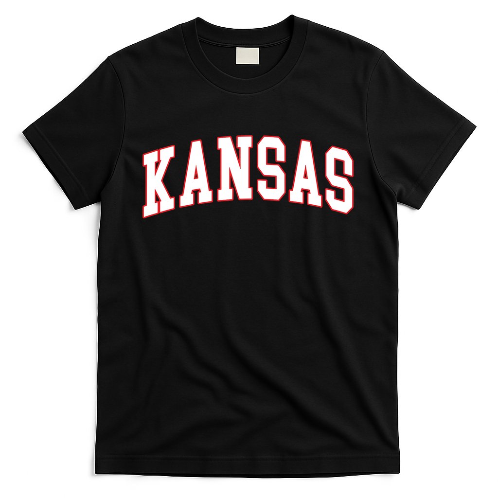 Kansas United States Varsity Style White Red Font T-Shirt