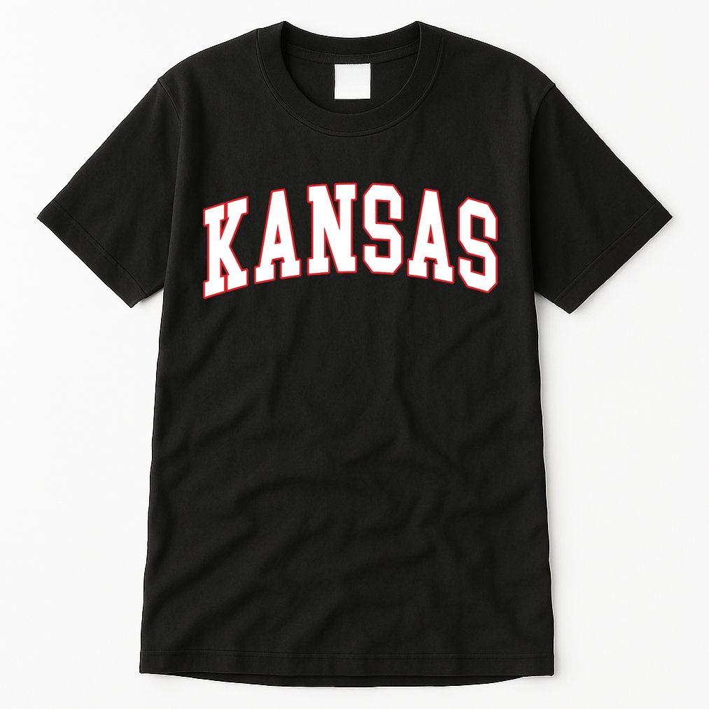 Kansas United States Varsity Style White Red Font Tall T-Shirt