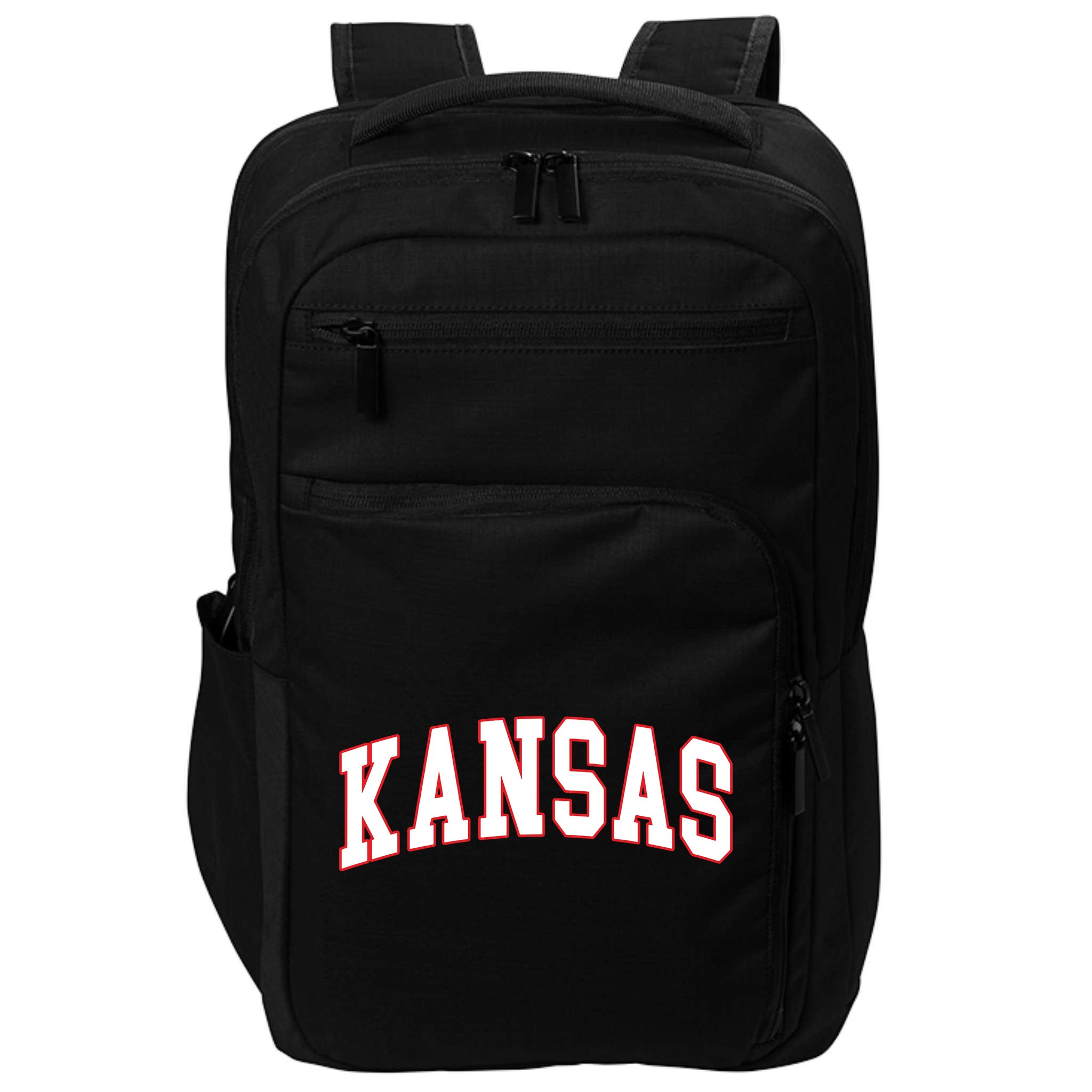 Kansas United States Varsity Style White Red Font Impact Tech Backpack