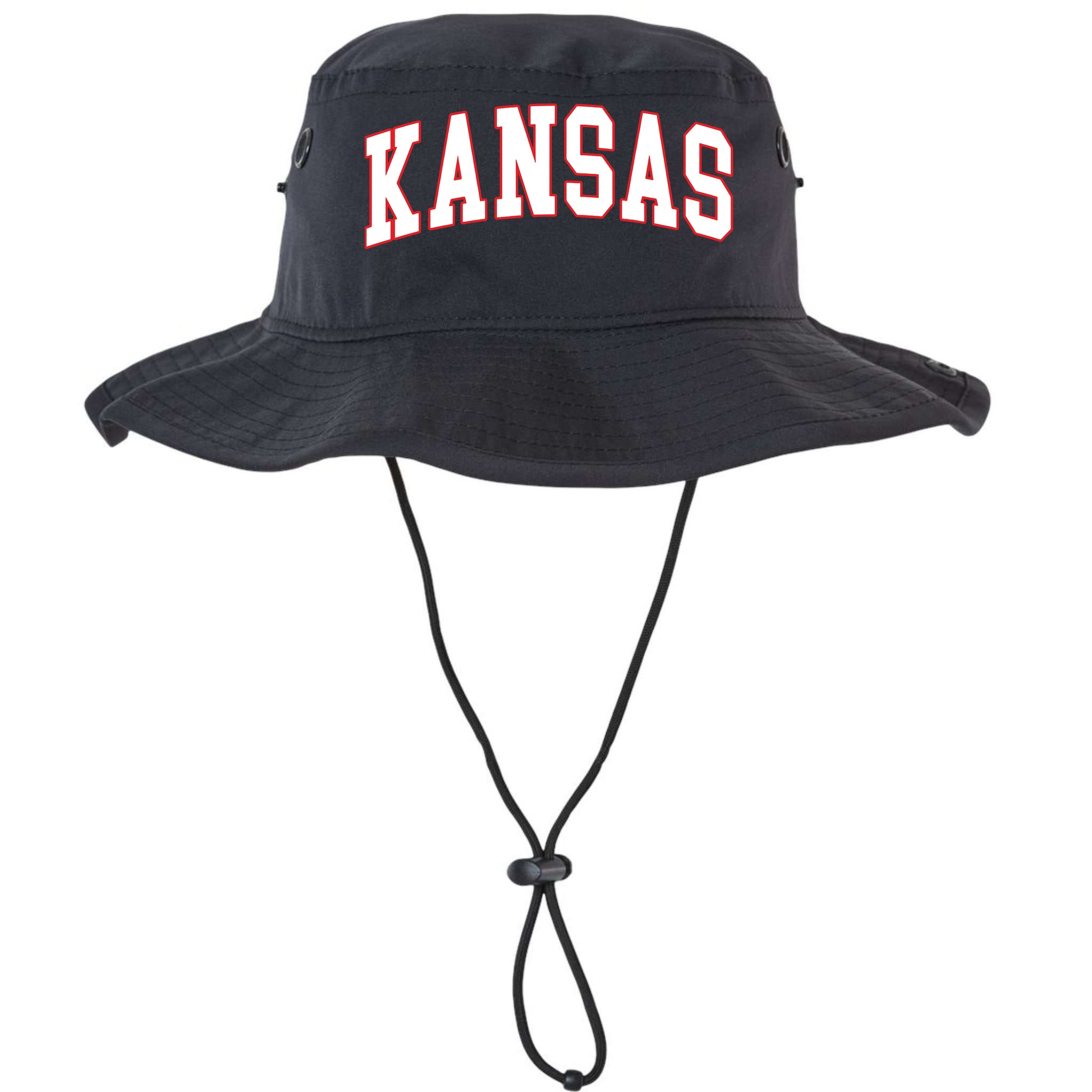 Kansas United States Varsity Style White Red Font Bucket Hat