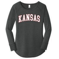 Kansas United States Varsity Style White Red Font Women's Perfect Tri Tunic Long Sleeve Shirt