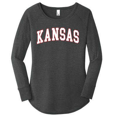 Kansas United States Varsity Style White Red Font Women's Perfect Tri Tunic Long Sleeve Shirt