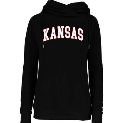 Kansas United States Varsity Style White Red Font Womens Funnel Neck Pullover Hood