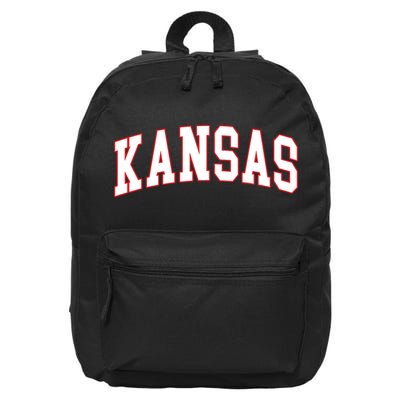 Kansas United States Varsity Style White Red Font 16 in Basic Backpack
