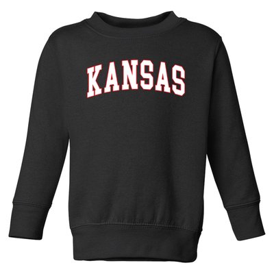 Kansas United States Varsity Style White Red Font Toddler Sweatshirt