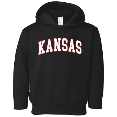 Kansas United States Varsity Style White Red Font Toddler Hoodie