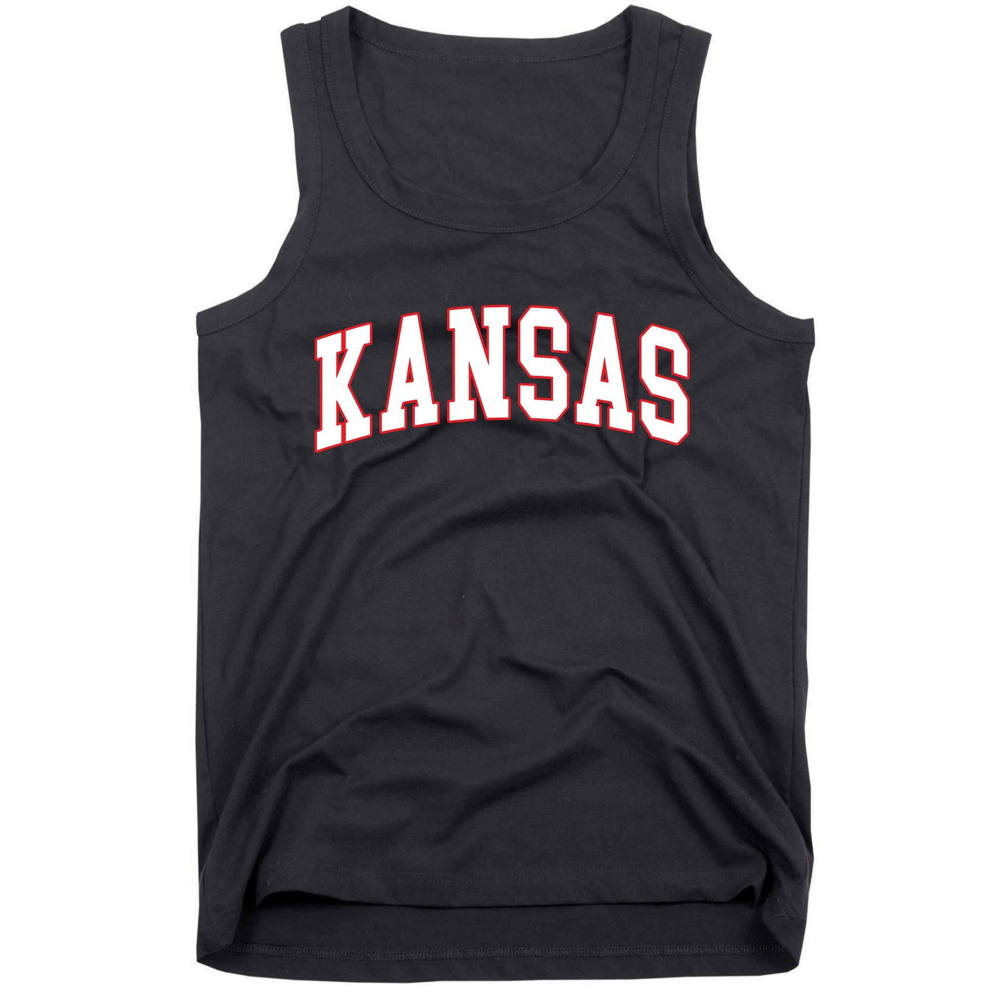 Kansas United States Varsity Style White Red Font Tank Top