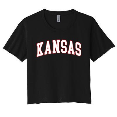 Kansas United States Varsity Style White Red Font Women's Crop Top Tee