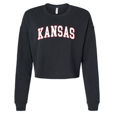 Kansas United States Varsity Style White Red Font Cropped Pullover Crew