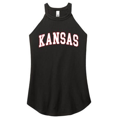 Kansas United States Varsity Style White Red Font Women’s Perfect Tri Rocker Tank