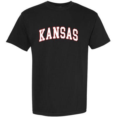 Kansas United States Varsity Style White Red Font Garment-Dyed Heavyweight T-Shirt