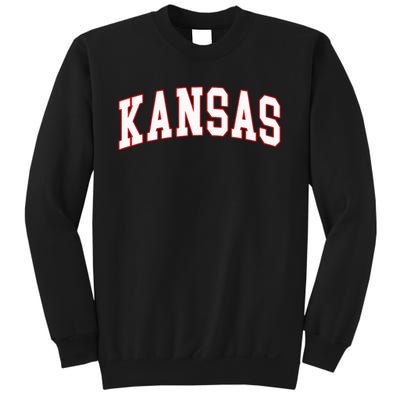 Kansas United States Varsity Style White Red Font Sweatshirt