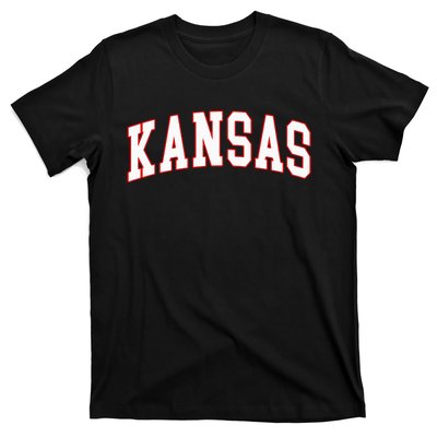 Kansas United States Varsity Style White Red Font T-Shirt