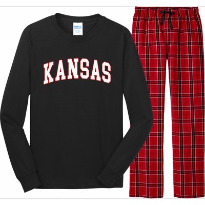 Kansas United States Varsity Style White Red Font Long Sleeve Pajama Set