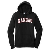 Kansas United States Varsity Style White Red Font Women's Pullover Hoodie