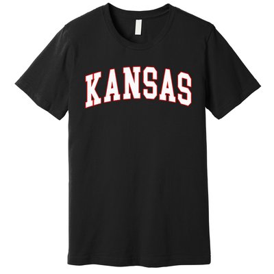 Kansas United States Varsity Style White Red Font Premium T-Shirt