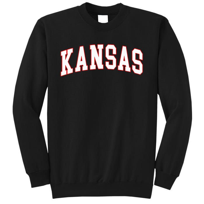 Kansas United States Varsity Style White Red Font Tall Sweatshirt