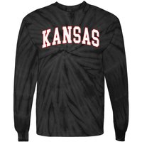 Kansas United States Varsity Style White Red Font Tie-Dye Long Sleeve Shirt