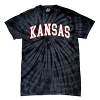 Kansas United States Varsity Style White Red Font Tie-Dye T-Shirt