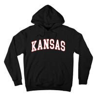 Kansas United States Varsity Style White Red Font Tall Hoodie