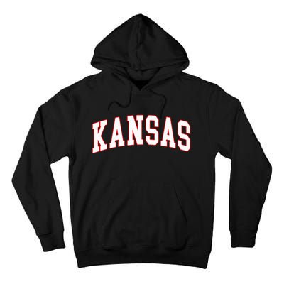 Kansas United States Varsity Style White Red Font Tall Hoodie