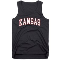 Kansas United States Varsity Style White Red Font Tank Top