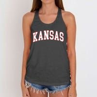 Kansas United States Varsity Style White Red Font Women's Knotted Racerback Tank