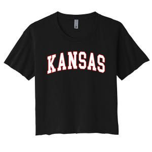 Kansas United States Varsity Style White Red Font Women's Crop Top Tee