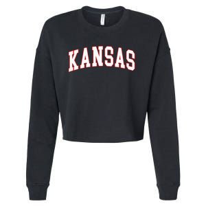 Kansas United States Varsity Style White Red Font Cropped Pullover Crew