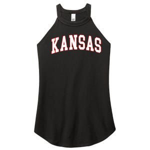 Kansas United States Varsity Style White Red Font Women's Perfect Tri Rocker Tank