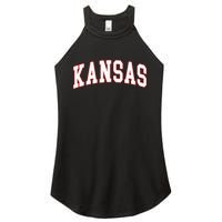 Kansas United States Varsity Style White Red Font Women's Perfect Tri Rocker Tank