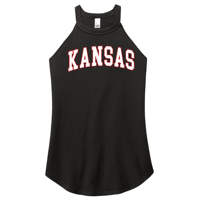 Kansas United States Varsity Style White Red Font Women's Perfect Tri Rocker Tank