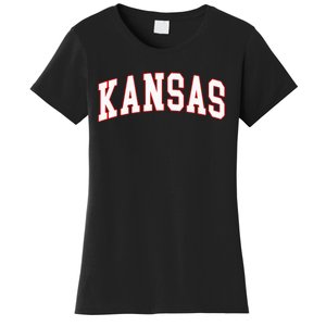 Kansas United States Varsity Style White Red Font Women's T-Shirt