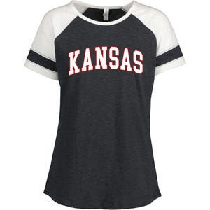 Kansas United States Varsity Style White Red Font Enza Ladies Jersey Colorblock Tee