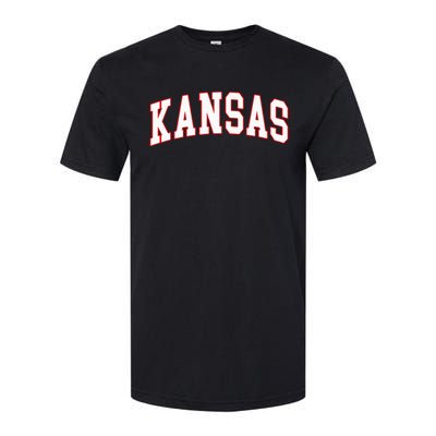 Kansas United States Varsity Style White Red Font Softstyle CVC T-Shirt