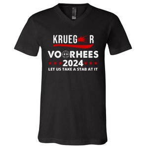 Krueger Voorhees 2024 Let Us Take A Stab At It V-Neck T-Shirt