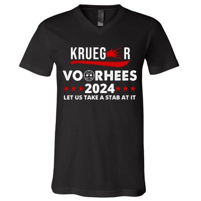 Krueger Voorhees 2024 Let Us Take A Stab At It V-Neck T-Shirt