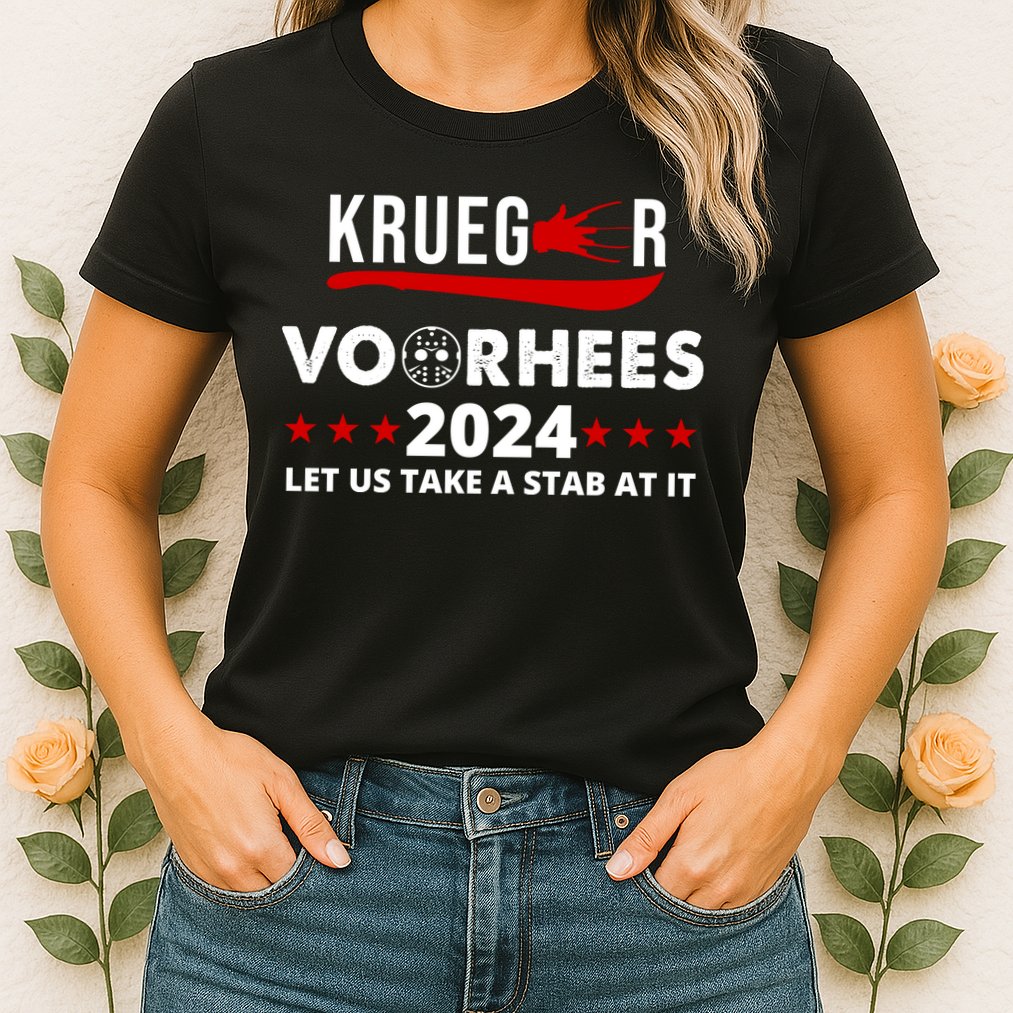 Krueger Voorhees 2024 Let Us Take A Stab At It Womens T-Shirt