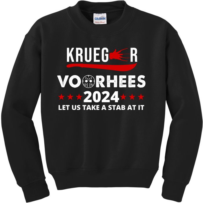 Krueger Voorhees 2024 Let Us Take A Stab At It Kids Sweatshirt