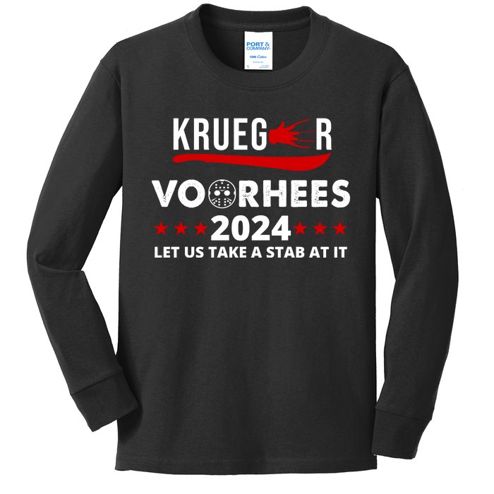 Krueger Voorhees 2024 Let Us Take A Stab At It Kids Long Sleeve Shirt