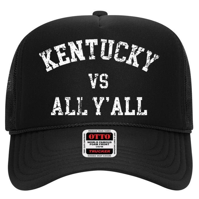 Kentucky Vs All YAll Throwback Design Weathered High Crown Mesh Back Trucker Hat