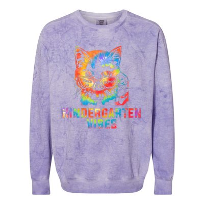 Kindergarten Vibes Back To School Cat Kitty Girl Tie Dye Gift Colorblast Crewneck Sweatshirt