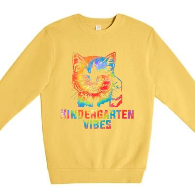 Kindergarten Vibes Back To School Cat Kitty Girl Tie Dye Gift Premium Crewneck Sweatshirt