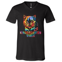 Kindergarten Vibes Back To School Cat Kitty Girl Tie Dye Gift V-Neck T-Shirt