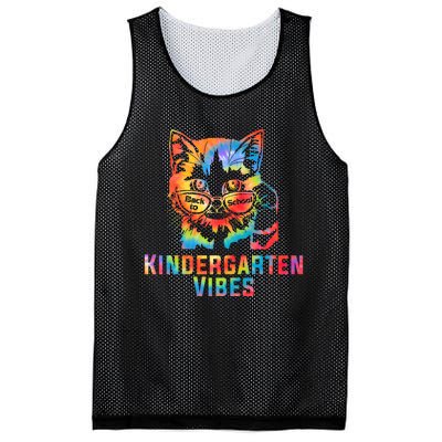 Kindergarten Vibes Back To School Cat Kitty Girl Tie Dye Gift Mesh Reversible Basketball Jersey Tank