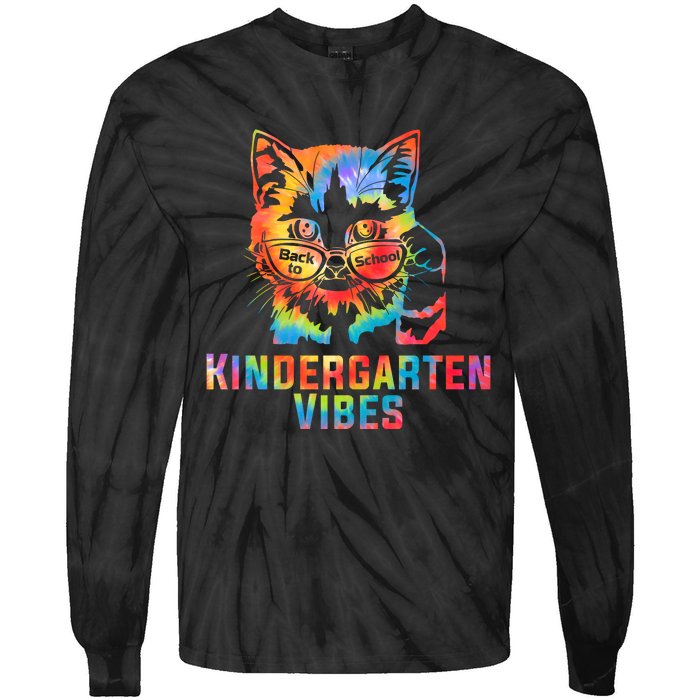 Kindergarten Vibes Back To School Cat Kitty Girl Tie Dye Gift Tie-Dye Long Sleeve Shirt