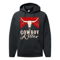 Killers Vintage Cowboy Western Rodeo Bull Skull Performance Fleece Hoodie